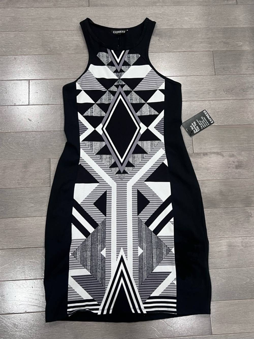 NWT Express Black & White Geometric Print Bodycon Dress Size Small